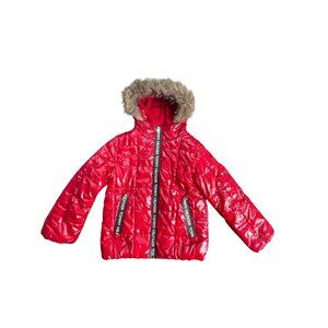 Tommy Hilfiger Big Girl's Candy Apple Red High Shine Hooded Puffer Coat S